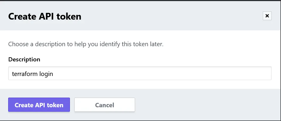 Terraform Cloud - Create API Token dialog