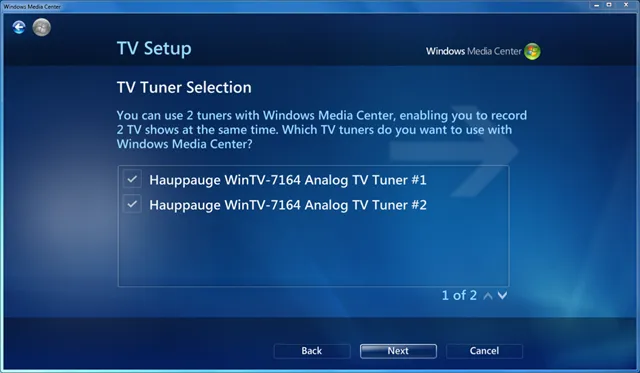 Confirm 2 analogue tuners are available