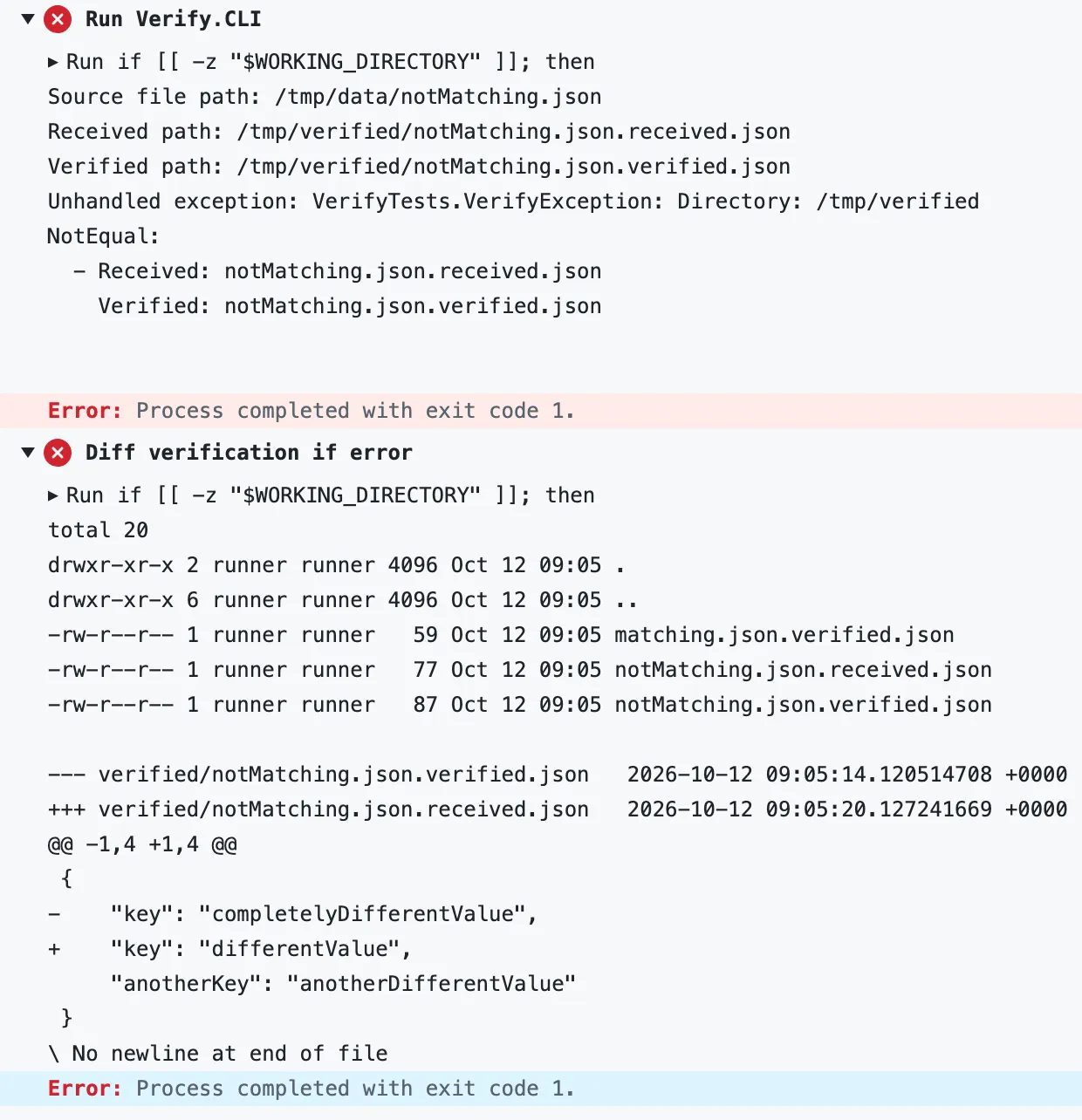 Screenshot of failing GitHub Actions workflow