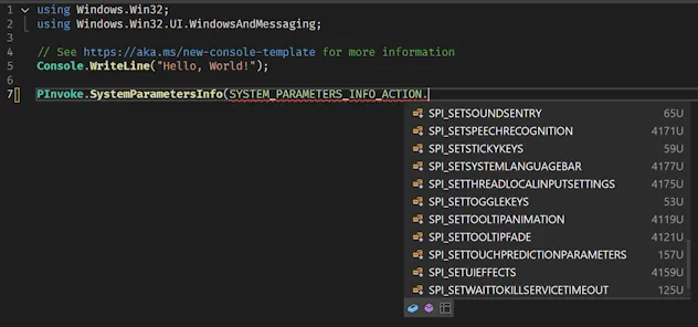 Screenshot of editing Program.cs in Visual Studio