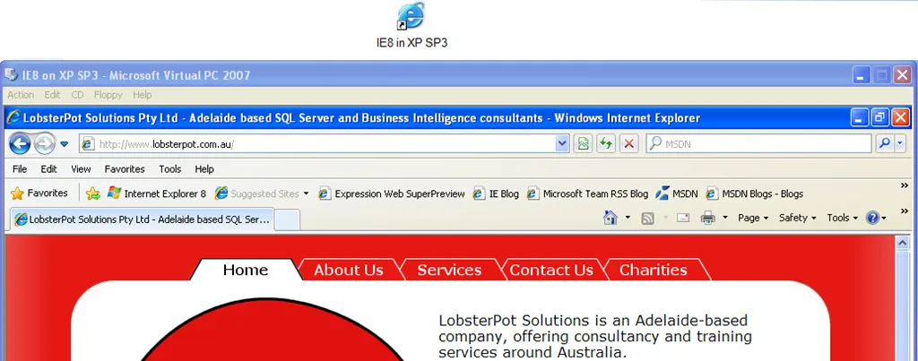 Virtual PC 2007 with desktop shortcut screengrab