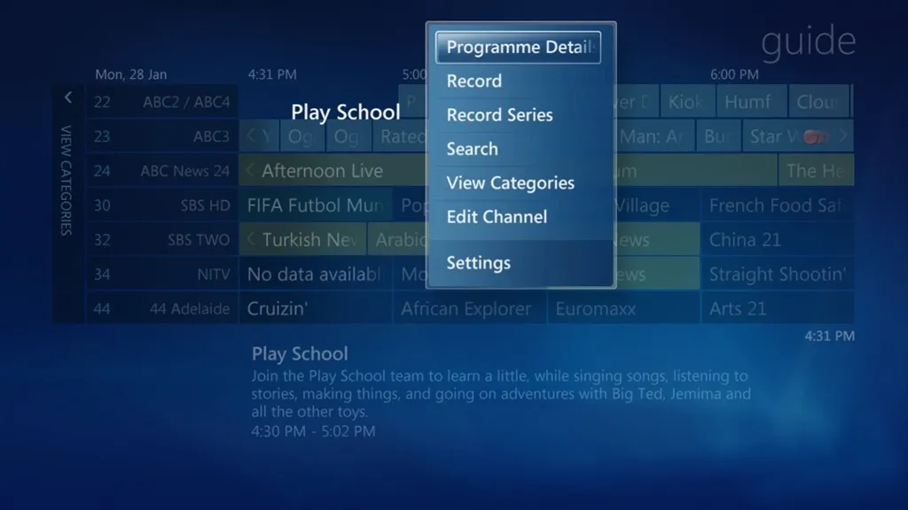 win 8 mce guide settings