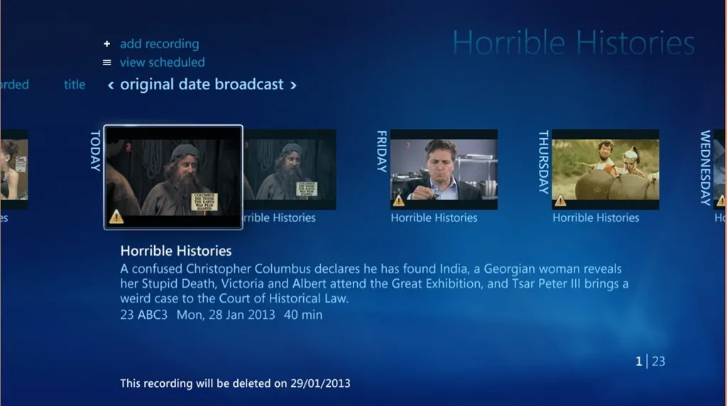 win 8 mce recorded tv