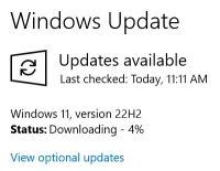 Screenshot of Windows Update downloading Windows 11 22H2