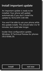 Phone Update screen installing Windows Phone 10