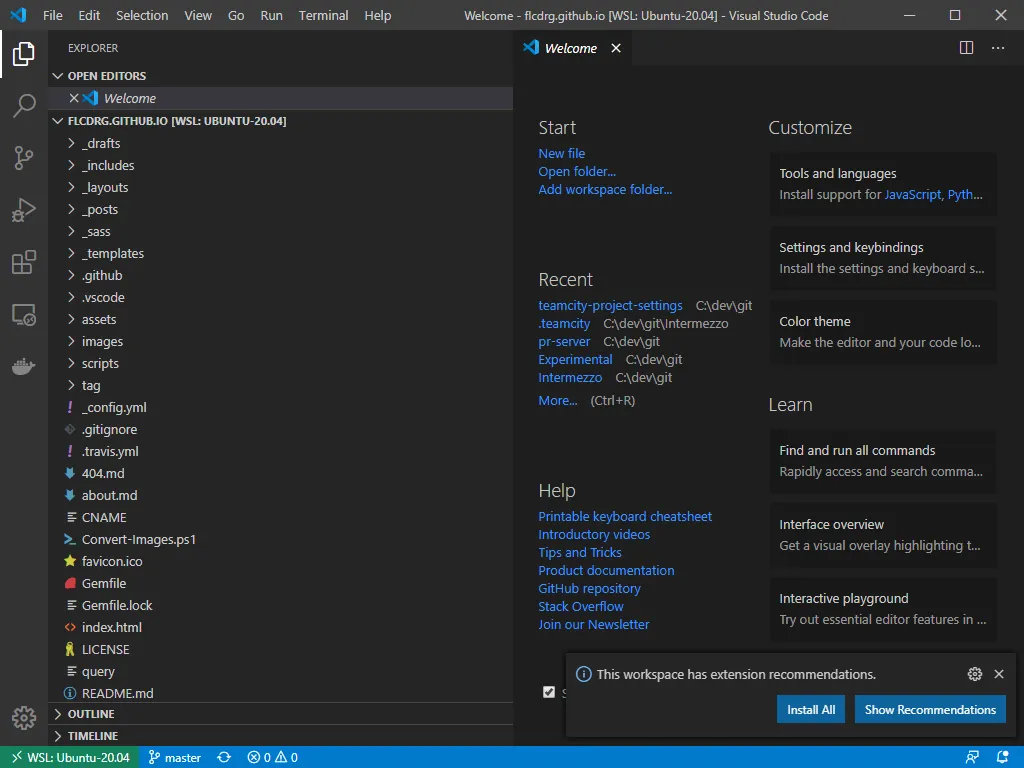 Visual Studio Code editing git repo in WSL2