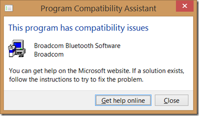 Window Program Compatibility Assistant warning dialog