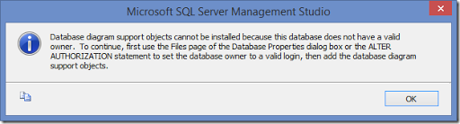 SQL Server Management Studio information dialog