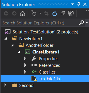 Visual Studio Solution Explorer, with first project expanded