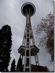 View of Seattle Space Needle tower from base