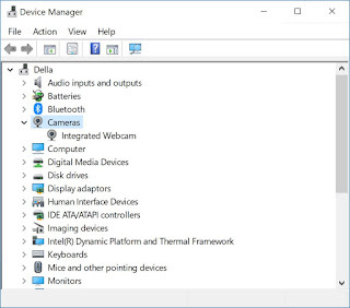 Device Manager showing Cameras node