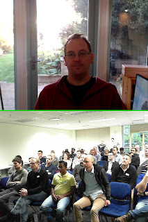 Snapshot from Skype recording, showing Jon Skeet in top, audience in bottom