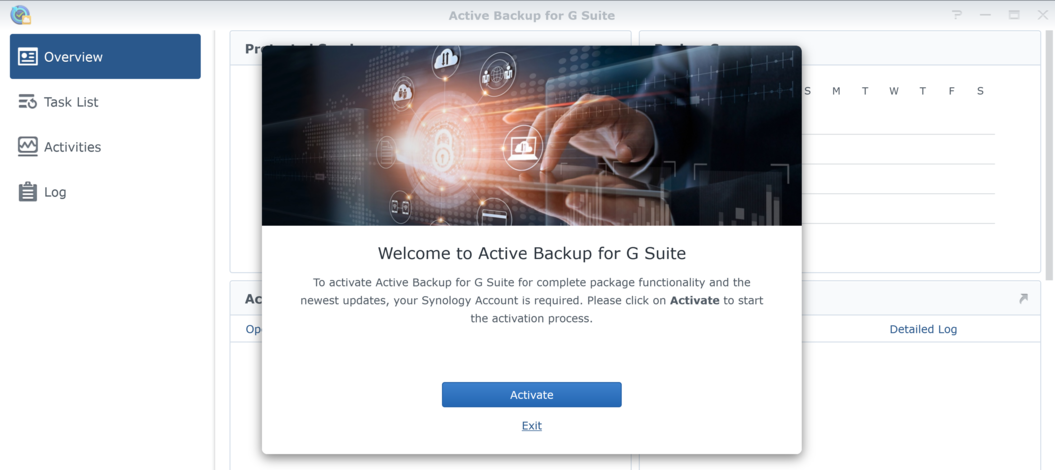 Active Backup for G Suite Activation prompt