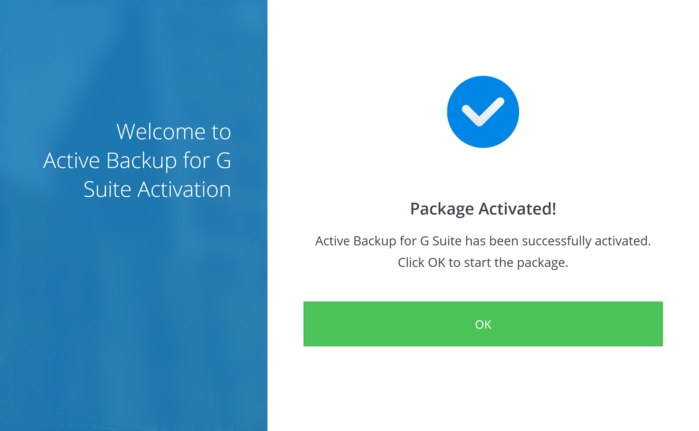 Active Backup for G Suite Activation complete