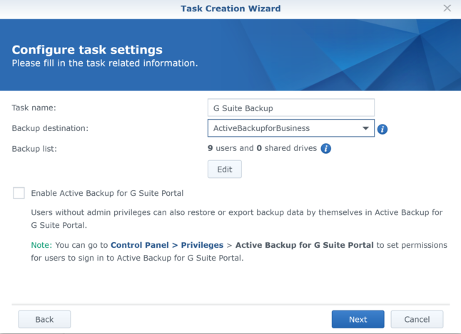 Configure task settings