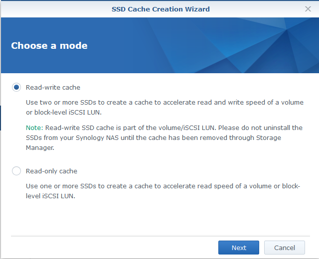 SSD Cache Creation Wizard - Choose a mode