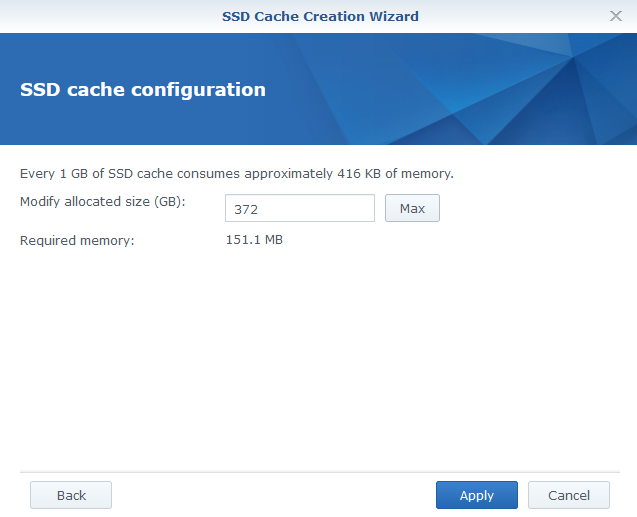 SSD Cache Creation Wizard - SSD cache configuration