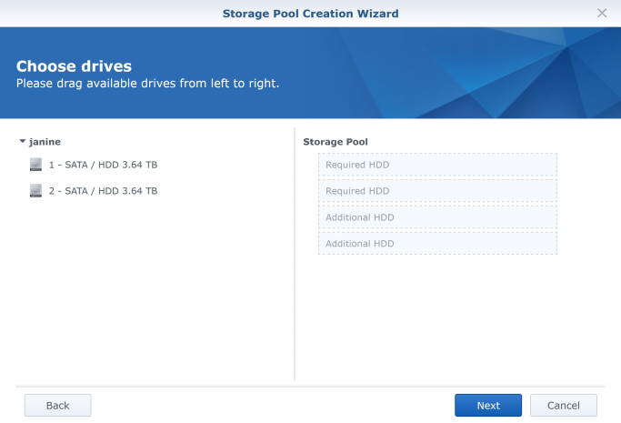 Storage Pool Creation Wizard - Choose drives