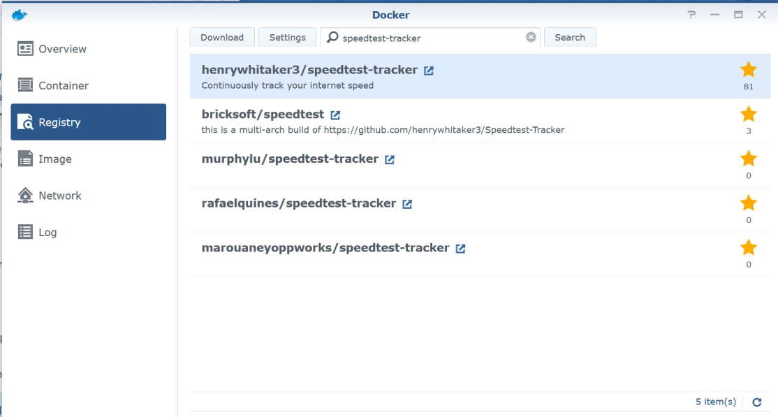 Docker Registry page