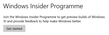 Screenshot from Windows Update, Windows Insider Programme "Windows Insider Programme. Join the Windows Insider Programme to get preview builds of Windows 10 and provide feedback to help make Windows better.