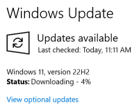 Screenshot of Windows Update downloading Windows 11 22H2