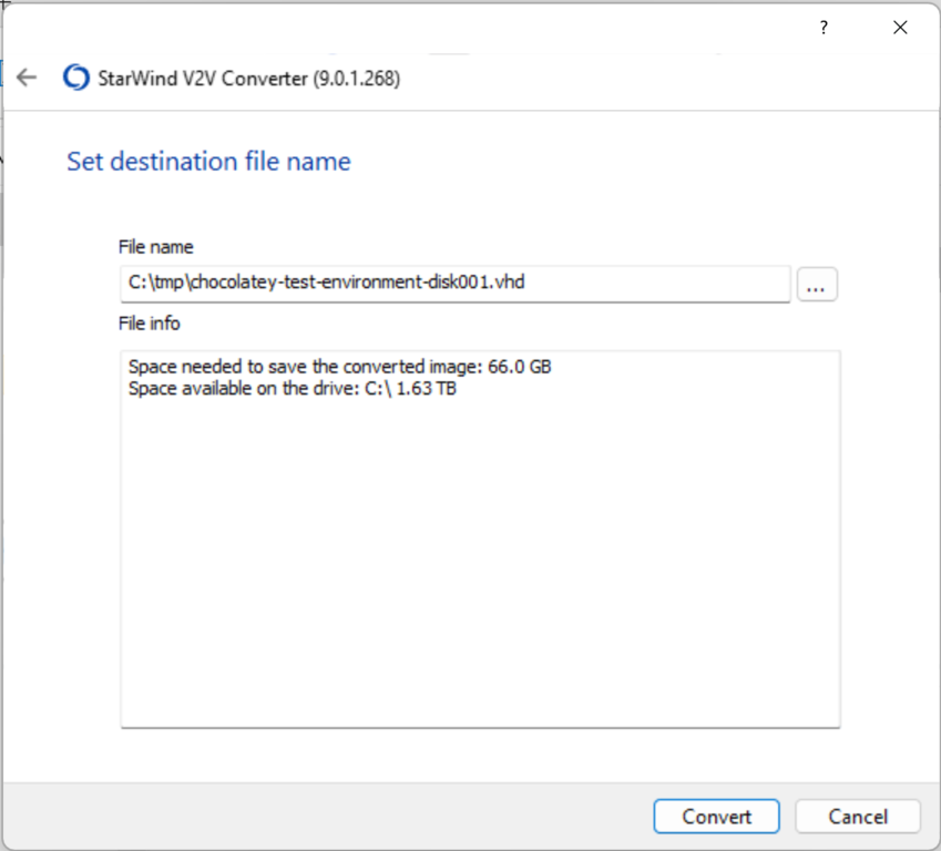 StarWind V2V Conversion Wizard - Select destination image file name