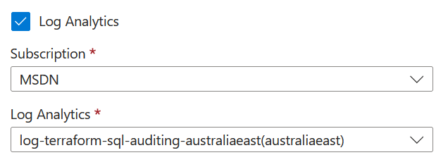 Screenshot of Log Analytics destination from the Azure Portal