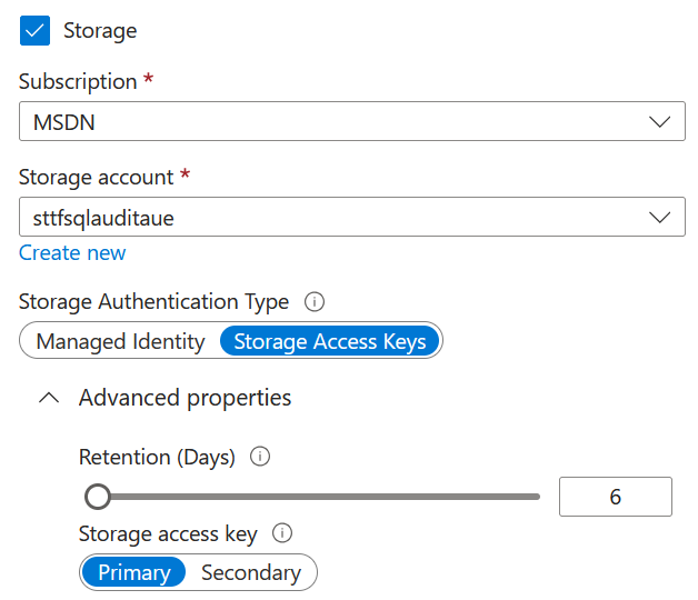 Azure Portal showing Azure Storage Account with access key authentication